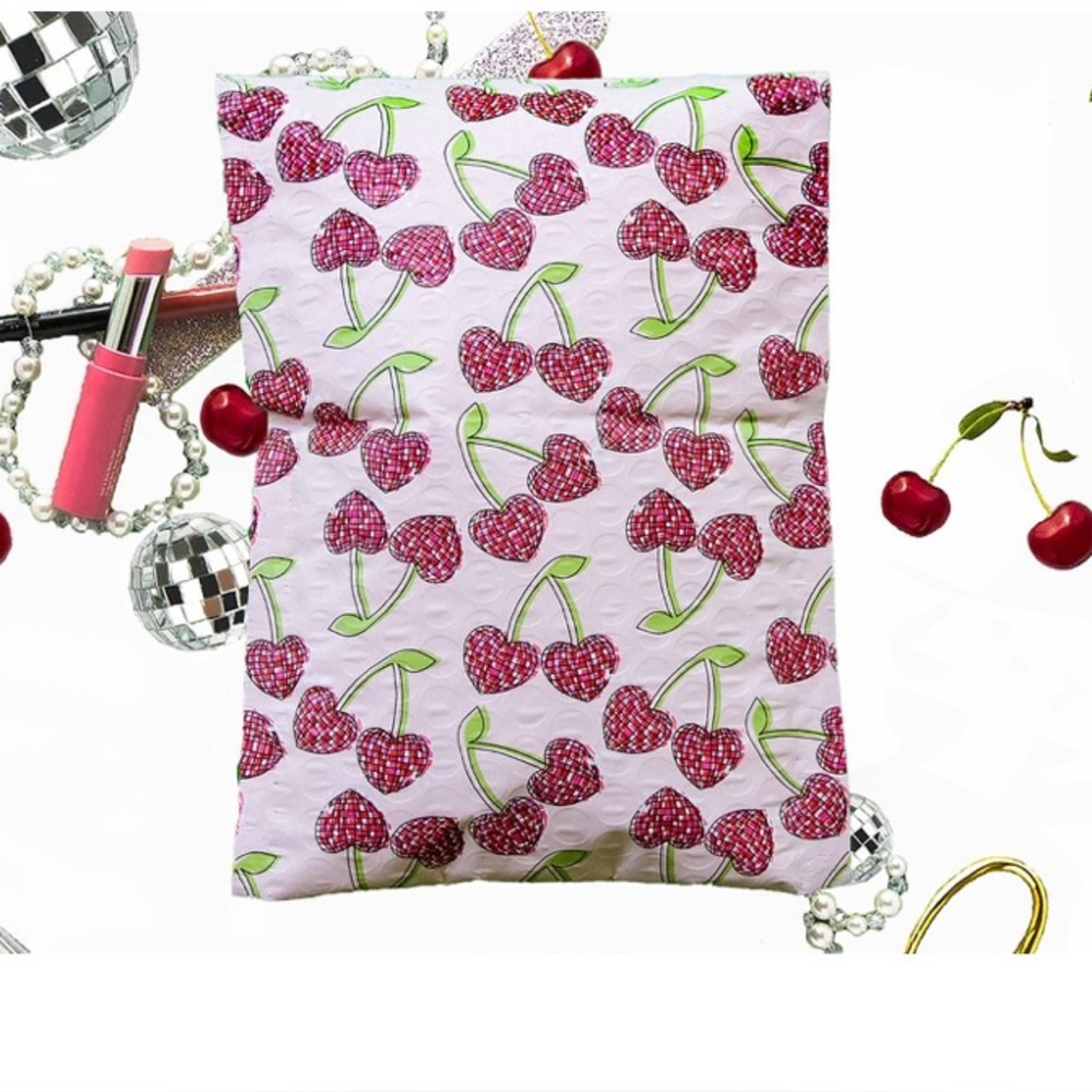 Set of 20 Cherry Disco Bubble Mailers 4.5x8 Red Pink Green Black Sparkle Glam